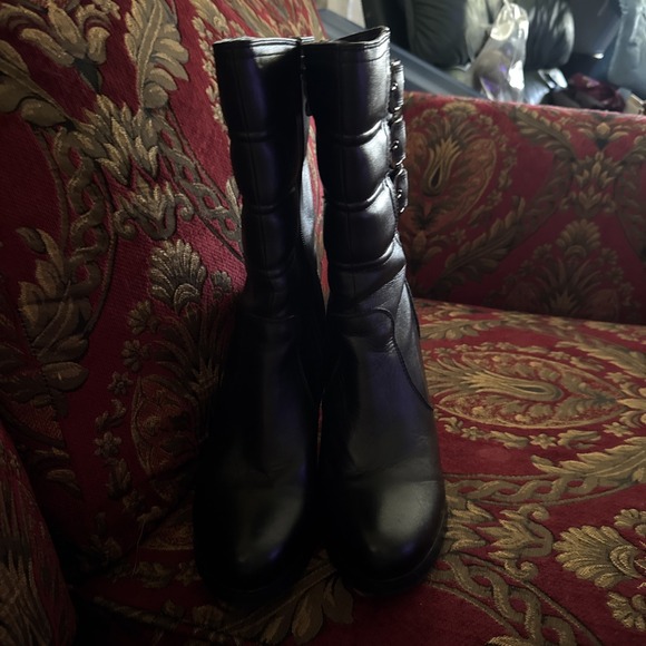 Xelement Black Triple leather Buckle Block Heel Zip Moto Boots Sz 7.5 Lu8001 - Picture 7 of 9